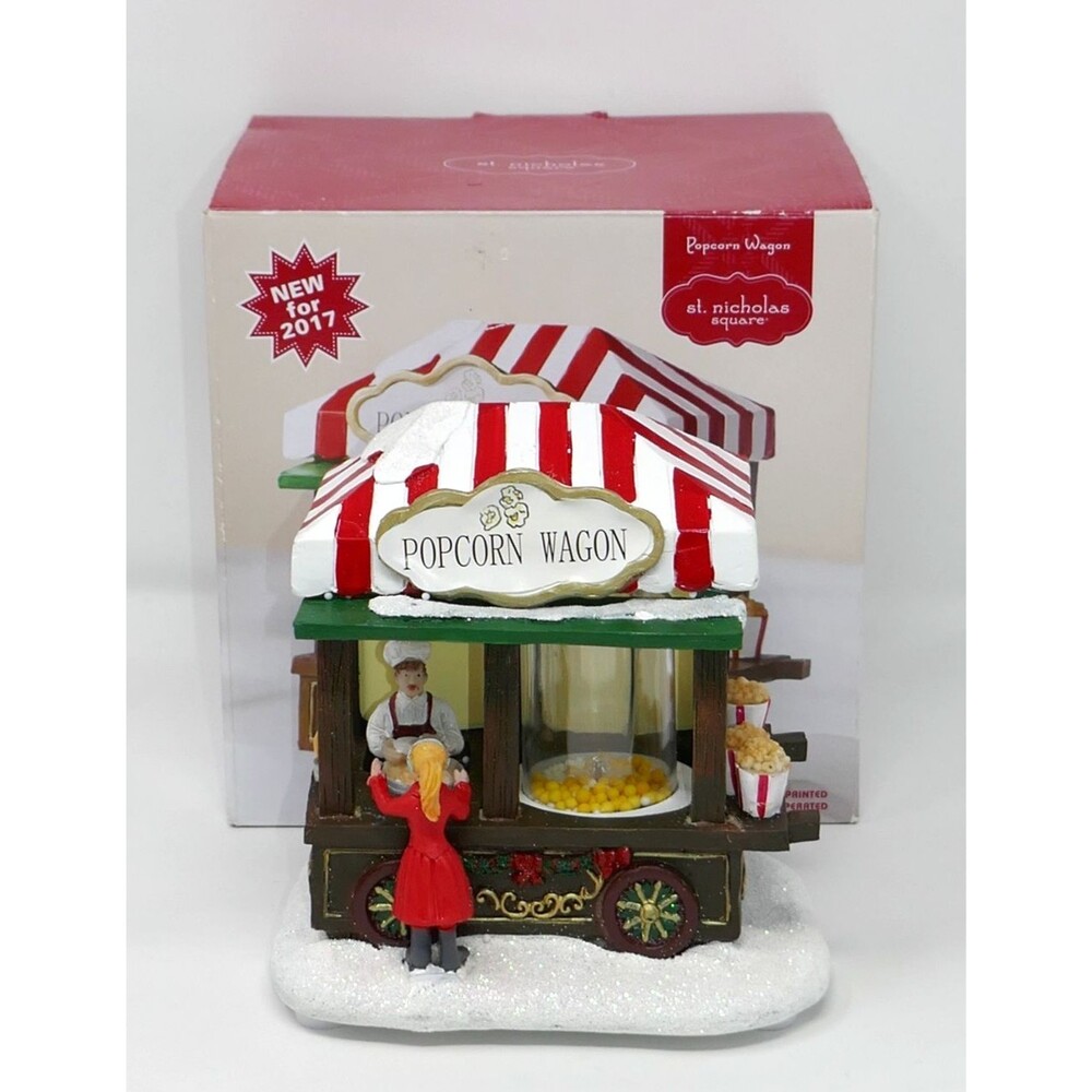 St Nicholas Square Village Accessory ~ Popcorn Wagon w/Lights and Motion WORKS